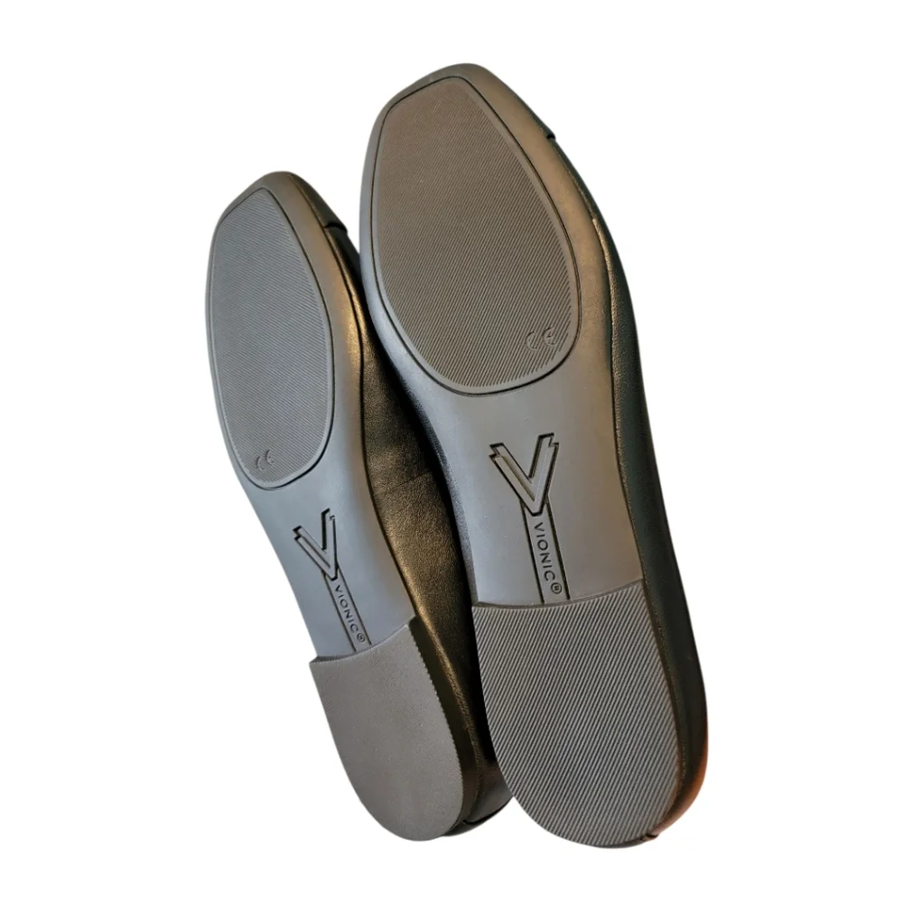 Vionic Black Leather Loafers with Bow Accent - Picture 6 of 9